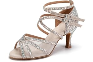 RUYBOZRY Scarpe da Ballo Donna Latino Stivaletti Aperti Donna con Tacco Scarpe da Ballo Strass Salsa Bachata Scarpe da Ballo di Nozze,Modello YCL373