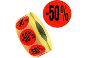 PB-ONLINEHANDEL 1.000 Aktionsetiketten/Rabattetiketten mit Aufdruck -50% | leuchtrot permanent 32mm | 1 Rolle