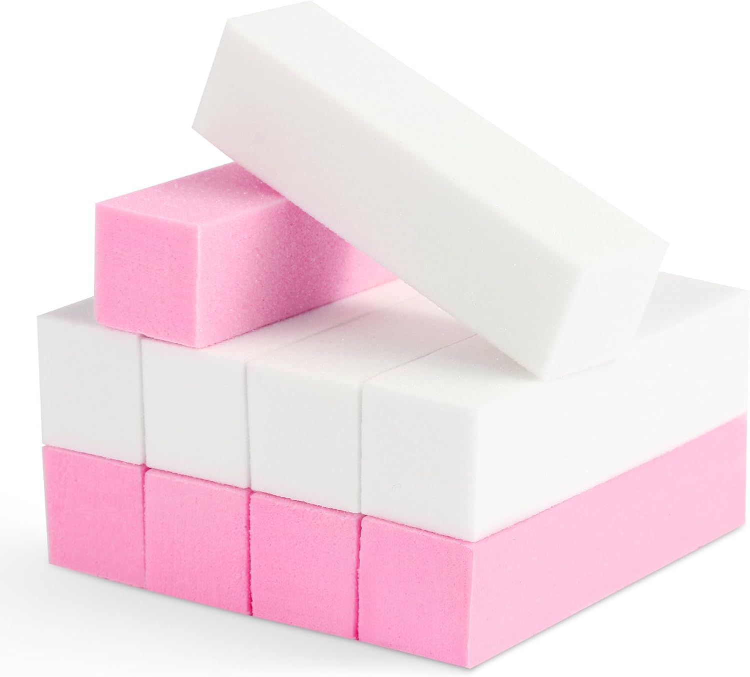 Bloque Pulidor de Uñas(5 Blanco+5 Rosa), Lima Uñas Profesional de Esponja, Pulidor Uñas de 4 Caras, Palitos de Naranjo Manicura Integrados para Salón y Uso Doméstico
