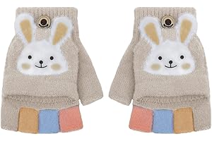 FAXIANTHER Herbst Winter Baby Warme Kinder Fingerlose Handschuhe Kleinkind Kinderhandschuhe Strickhandschuhe mit Klappe Halbfinger Handschuhe mit Flip Winterhandschuhe Thermo Handschuhe 1-5 Jahre Mädchen