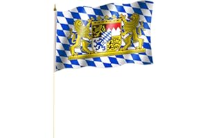 SPORTFANSHOP24 Stockflagge/Stockfahne Bayern mit Löwen Flagge/Fahne ca. 30 x 45 cm mit ca. 60cm Stab/Stock