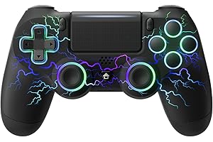 Générique Manette sans Fil pour PS4, 2025 Update Wireless Pro Controller pour PS4/Slim/Pro avec Lumière LED, Batterie Rechargeable 1000mAh, Prise Audio 3,5 mm, 6 Axes et Dual Vibration (Noir)