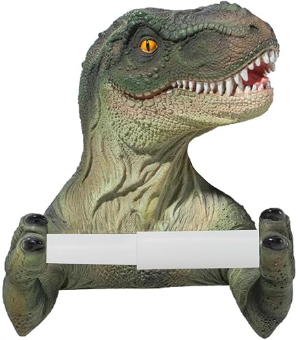 3D Dinosaurier Toilettenpapierhalter | Wandmontiert, Grün | Mit Zugstange, Hält Auch Handtücher