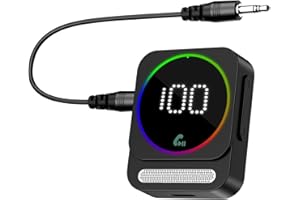 OQIMAX Bluetooth Receiver for Car, 3.5mm Bluetooth 5.3 Aux Adapter with Battery Level Display, Handsfree, Volume Control, Dual Connection, Bluetooth Audio Adapter for Home Stereo, Headphones, Speakers