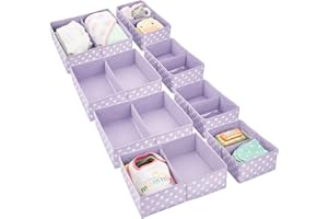 mDesign 8er-Set Aufbewahrungsbox – Organizer in 2 Größen mit jeweils 2 Fächern fürs Kinderzimmer – Aufbewahrungssystem aus Kunstfaser mit ansprechendem Punktemuster – helllila und weiß