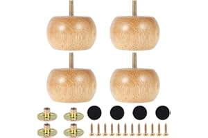 FYEME 4Pcs Wooden Solid Furniture Feet Round Bun Feet with Screw Chair Table Feet Replacement Set DIY Furniture Bun Feet for Cabinet Chair Couch Dresser Table TV Stand (4pcs)