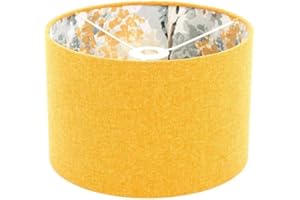 UNUSUAL GOODS STORE UK Yellow LAMPSHADE Handmade in UK Silver Birch Tree Lampshade Mustard Lampshade Gorgeous Linen Fabric Yellow Drum Vintage Retro Lamp Shade