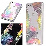 Huawei P8 Lite Case, BONROY Laser Colorful Huawei P8 Lite Case Clear Feather Pattern Design Silicon TPU Gel Rubber Cover Ultra Thin Slim Protective Bumper Shockproof Transparent Skin Shell Cute Elegant Kawaii Personalised Designer - Laser edge flower