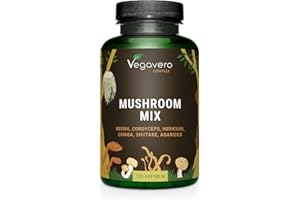FUNGHI MEDICINALI | Con Reishi, Cordyceps, Shiitake, Lions Mane, Agaricus e Chaga | Testato in Laboratorio (anche per Nichel) | Estratti Altamente Dosati) | Vegan | Vegavero®