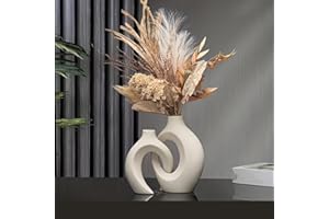 VIVIDFLOW Lot de 2 vases à fleurs en céramique creuse Blanc Style nordique moderne