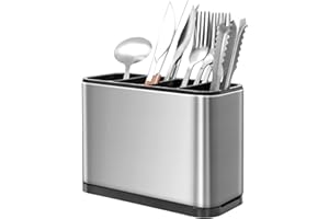 Zaxiva Escurridor de Cubiertos y Soporte de Utensilios de Cocina Acero Inoxidable 4 Compartimentos, Desmontable para Cuchillo, Tenedor, Cuchara