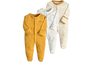 amropi Bebé Niñas Niños Mono Peleles Algodón Pijama Mameluco de Manga Larga Pack de 3 por 0-12 Meses