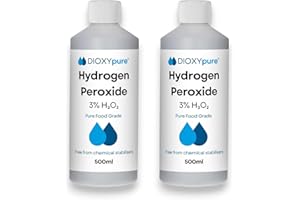 DIOXYPURE Lot de 2 - Peroxyde d'hydrogène de qualité alimentaire 3% - 500 ml - H2O2 - Eau oxygénée - Sans stabilisateurs ni additifs - Nettoyant naturel multi-usage - Bouchon sécurité enfant