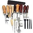 Leather Craft Sewing Kit, 19pcs/Set Leather Craft Punch Tools Leather Tool Kit Leather Working Tools and Supplies Leathercraft Stitching Carving Repair Tools