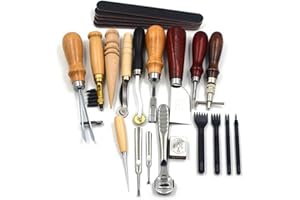 ATYHAO Cuoio Craft Cucire Kit, 19pcs/set Cuoio Craft Punch Strumenti Strumenti di Cuoio Tool Kit Strumenti di Lavoro e Forniture Cuoio Cucire Strumenti di Riparazione Carving