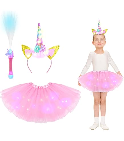 Set Cosplay Unicorno Per Bambine 7 Pezzi: Gonna Arcobaleno, Ali, Bacchetta Stella, Cerchietto E Gioielli, Vestito Da Principessa Per Compleanno E Carnevale