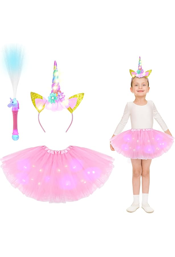 Costume De Licorne Pour Fille BUOAZR - 7 Pièces : Jupe Tutu, Ailes, Coiffe, Baguette, Bijoux, Tailles 3-8 Ans