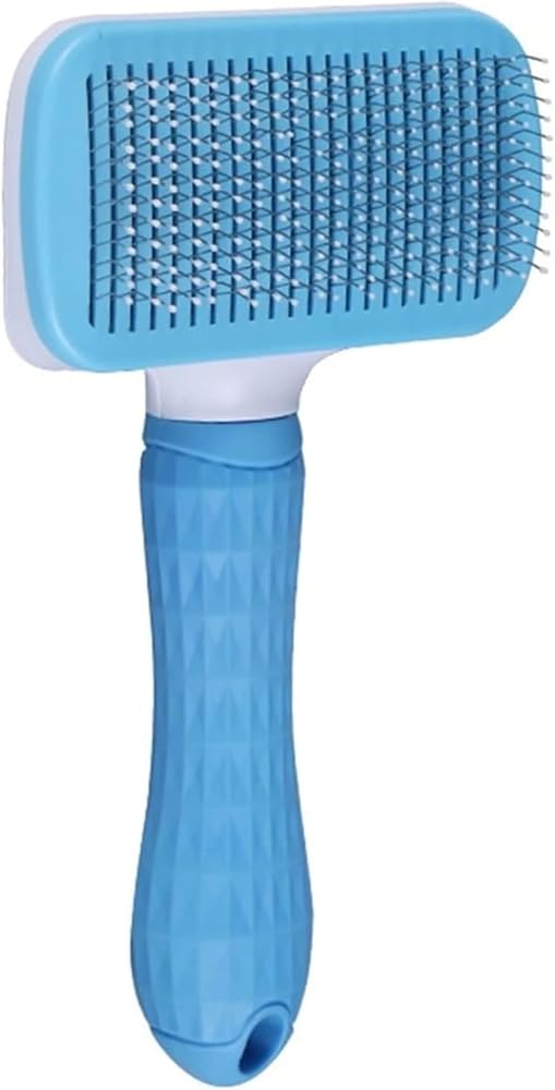 MADPET Mavi Basmalı Kedi ve Köpek Tarağı – Otomatik Temizlenen Pet Fırçası – Paslanmaz Çelik İğneli – Ergonomik Saplı – Tüy Toplama ve Bakım İçin Pratik Tarak