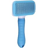 MADPET Mavi Basmalı Kedi ve K&ouml;pek Tarağı &ndash; Otomatik Temizlenen Pet Fır&ccedil;ası &ndash; Paslanmaz &Ccedil;elik İğneli &ndash; Ergonomik Saplı &ndash; T&uuml;y T