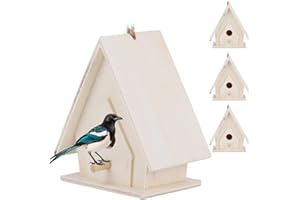 Tissting Casa de Madera para Pájaros, Mini Casa Colgante Natural con Cordón de 4 Piezas, Nidos para Aves Decoración de Jardín y Patio, Jaula para Aves Hogar para Decoración al Aire Libre