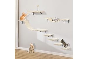 AFYHA Set da parete per gatti con albero di gatto, amaca da parete, per gatti e gatti (beige)