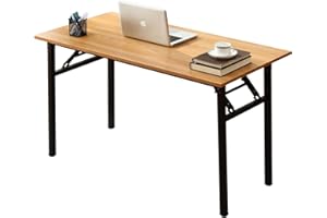DlandHome Klapptisch Schreibtisch 120 x 60 cm Holz Schreibtisch Klappbar PC Tisch Laptop Tisch Computertisch Konferenztische Montagefrei Moderner Esstisch für Zuhause, Büro, Picknick Teak/Schwarz