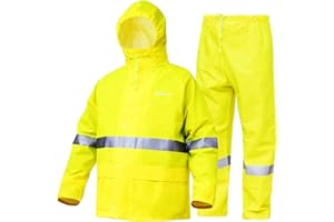 WCBDUT Combinaison de pluie pour homme et femme lourde imperméable (veste + pantalon) - Capuche coupe-vent - Vêtements de pluie - Vêtements de travail