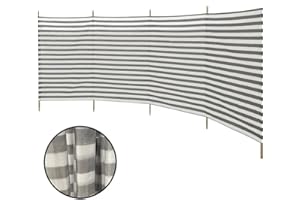 BONAFIDE 5 Pole Grey Windbreak Sun Shelter Beach Camping Caravan Holiday Summer Picnic 4 Section long Windbreaker Grey & White 120 CM High