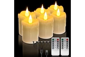 ALED LIGHT 6pcs cera real se puede cargar vela LED blanca cálida sin llama, control remoto, vela de lámpara de té con brillo ajustable y batería intermitente, con cronómetro, para navidad, decoración del hogar