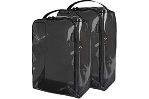 Gloppie 2 Pack Travel Shoe Bags for Shoes, Boot & High Heels, Portable, Waterproofs & Transparent Slot Football Bootbag Organiser Space Saving Shoe Bags with Zipper, Black