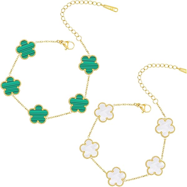 Bracelet Trèfle à 4 Feuilles T TAKONE - Plaqué Or 18 Carats, Noir/rouge/blanc/vert, Ajustable 18+4cm - Cadeau Femme