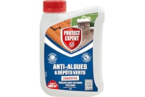 PROTECT EXPERT Anti Algues & Dépôts Verts - Concentré - Toitures Murs Terrasses - 1L - Jusqu'à 400m² - Protection Longue Durée Pendant 6 Mois - Sans Rinçage - DIMAX1