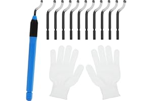 VOSSOT Entgrater Werkzeug Set mit 1 Handschuhe 10 BS1010 Ersatzklingen, Handentgrater Metall Kunststoffgriff 360° Drehbar Deburring Tool für Metall, Kunststoff, Holz, 3D Druck Werkzeuge