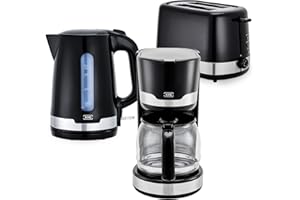‎KHG KHG Frühstücksset Kaffeemaschine Toaster Wasserkocher 3-teilig in schwarz, 1.000, 850 & 2.200 Watt, Küchenset mit Kapazität 1,7 Liter Kochwasser, 2 Scheiben Toast & für 12 Tassen Kaffee