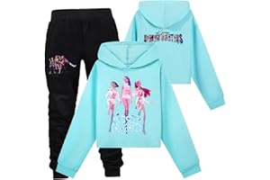 SZRXKJ Niños Pop Mode Demon Hunters Letras Impresión Sudadera con Capucha y Pantalones Chándal Conjunto de Chándal