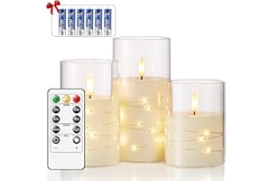 bestyks LED Flameless Candles, Battery Operated Candles Flickering, Moving Flame Electric Candle Sets Glass Effect Flameless Candles with Remote Timer, Decorative Candles Set of 3, H 4" 5" 6" (Clear)