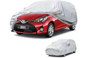Kayme Bâche de voiture, imperméable et respirante, protection contre pluie, soleil, poussière, pour Toyota Yaris, Zoe, Opel Corsa, Panda. Voir tableau des tailles de voiture A2, argent