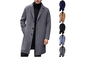 UHouse Wool Coat Men's Coat Wool Long Elegant Winter Coat Business Men's Coat Long Winter Jacket Men Coats Transition Coat Autumn Trench Coat Plain Autumn Coat