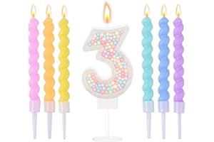 ‎OVALETTA Ovaletta Macaron Geburtstagskerzen Zahlen 3 - Bunte Kerzen für Torte, Geburtstag (6 Stücke)