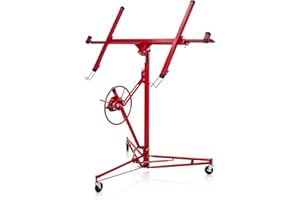 DKIEI Drywall Plasterboard Lifter with Wheels, 11FT Portable Drywall Hoist Jack Tool, 68KG Lifting Capacity Heavy Duty Drywall Lifter, Red