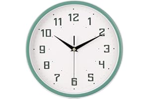 Topkey Reloj de pared redondo silencioso para cocina, estilo moderno, sin tictac, decorativo, para dormitorio, oficina, sala de estudio, cocina, color verde
