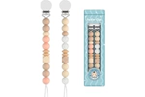 Yolnkos Attache Sucette Garçons Filles Silicone Soothie Tétine Clips Porte Accroche Chaîne Cadeau de Douche de Bébé 2pcs(Beige,Oatmeal)