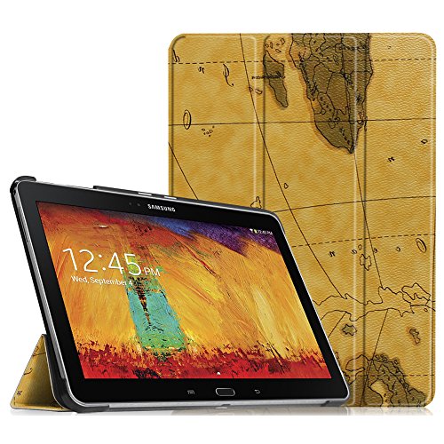 Fintie Samsung Galaxy Note 10.1 2014 Edition / Samsung Galaxy Tab Pro 10.1 T520 T525 Hülle Case - Ultra Slim Lightweight superleicht Stand Smart Shell Schutzhülle Cover Tasche Etui mit Auto Schlaf/Wach Funktion, Landkarte Braun