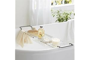 KAYNUR Extendable Bath Tub Rack Bridge Storage Tray Caddy with Non-Slip Rubber Handles Chrome Plated Scratch Proof Rust Resistant with Black end Coating