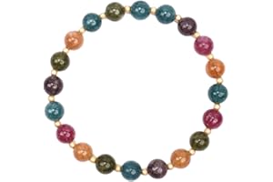 Power Ionics Handgemachtes Armband aus Turmalin, Tigerauge, Obsidian, Lavastein mit Perlen und Rosegold, elastische Größe 16,5-18 cm, für armband herren und damen, freundschaftsarmbänder, Geschenkbag