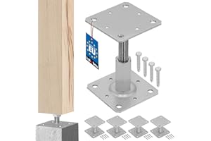 KOTARBAU® Set di 4 supporti per pali, 110 x 110 mm, regolabile in altezza, 90 – 150 mm, zincato galvanizzato, da avvitare, piedini di sostegno, base di cemento, regolabile