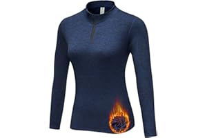 WOWENY Maglia Termica Donna Manica Lunga Invernale Maglietta Sportiva Tshirt per Running Mezza-Zip Felpa Pile