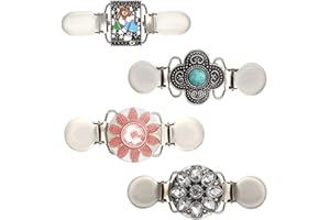 Zasvec Cardigan Clip 4 Piezas Clips de Suéter Clips de Broche Pinza de Suéter Clip de Bufanda Mujer Cardigan Clip Clip de Chal de Suéter Flor Antiguo Clip para Cuello de Cárdigan para Blusa Chaqueta