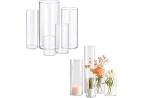 VNITUASR Glasvase Tischdekoration Zylindrische Glasvase Kann FüR Blumen, Kieselsteine, Dekorative Tischvasen Verwendet Werden, Glasvasen Gemischter GrößE KöNnen FüR Hochzeiten (5, 10+15+19+20+25cm)