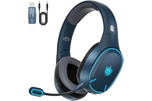 PHOINIKAS Auriculares Bluetooth Inalámbricos con Doble Chip, Bluetooth 5.3 para Teléfono Móvil/Portátil, Dongle 2.4Ghz para PC/PS4/PS5/TV/Switch, Micrófono con Cancelación de Ruido, 30 Horas, Luz LED